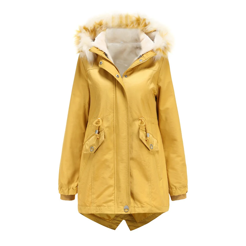 2022 Mid-length Detachable Hood Fur Collar Winter Warm Fleece Coat Fashion Casual Detachable Liner Women's Padded Coat