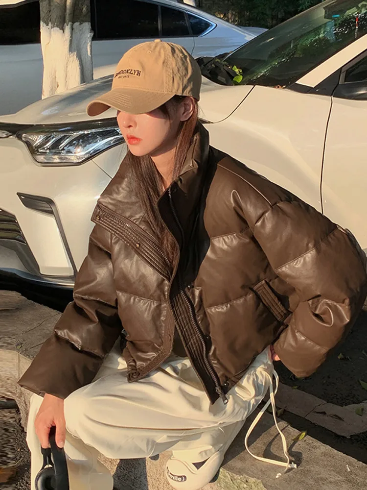 Одноразовый пуховик из искусственной кожи одежда с хлопковой подкладкой женское