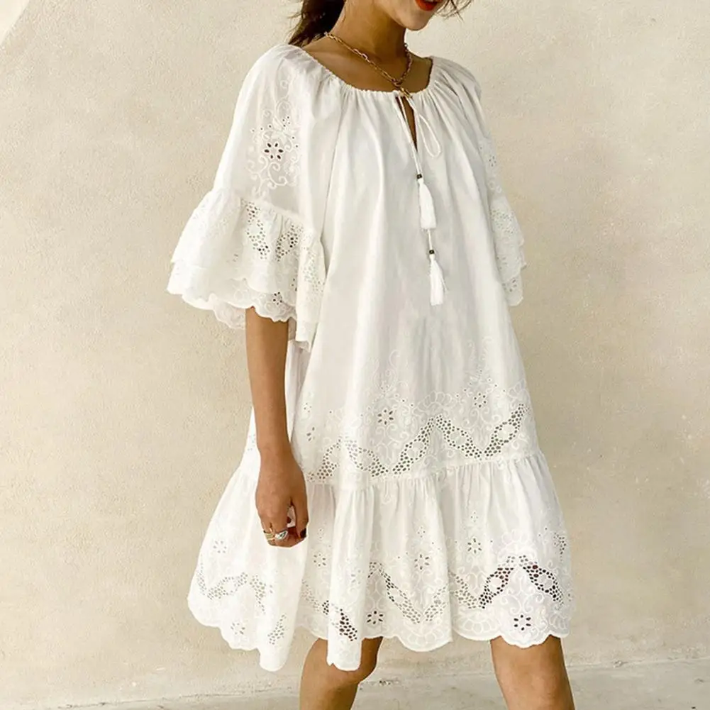 

2023 Spring Shirt Dress Guipure Lace Patch with Cami Dresses Women White Wedding Hollow Out Loose Y2k Party Holiday Vestido