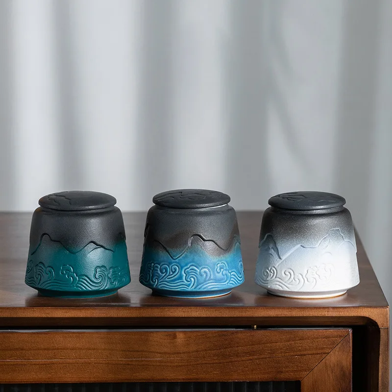 

Classical Ceramic Landscape Tea Cans Nuts Candy Coffee Beans Jewelry Sealed Cans Home Simple Tea Set Kitchen Storage Container