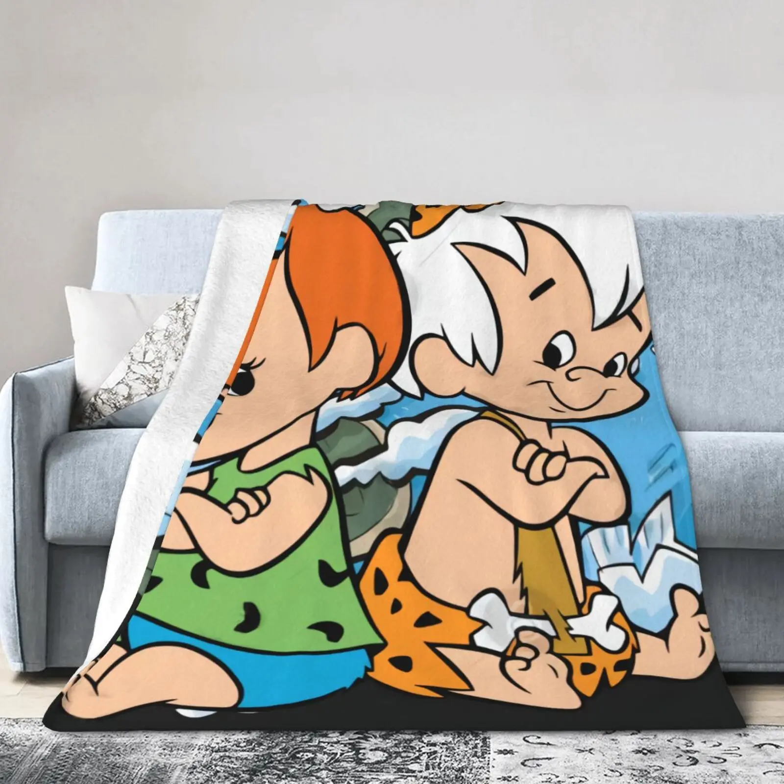 

Pebbles & Bam Bam Flintstones Cartoon Volcano Blanket Breathable Flannel Winter Super Warm Bed Blanket Travel Bedding