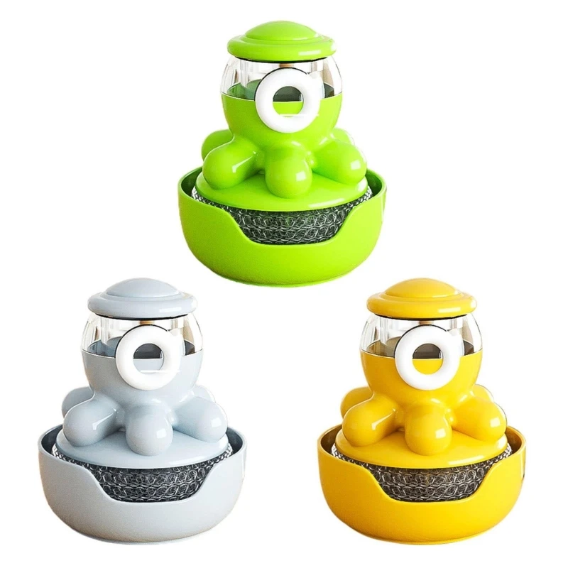 

Cute Octopus Soap Dispensing Scrub Brush with Drip Tray Washing Brush for Dishes Pots Pan Sink Cleaning Kitchen Scrubber