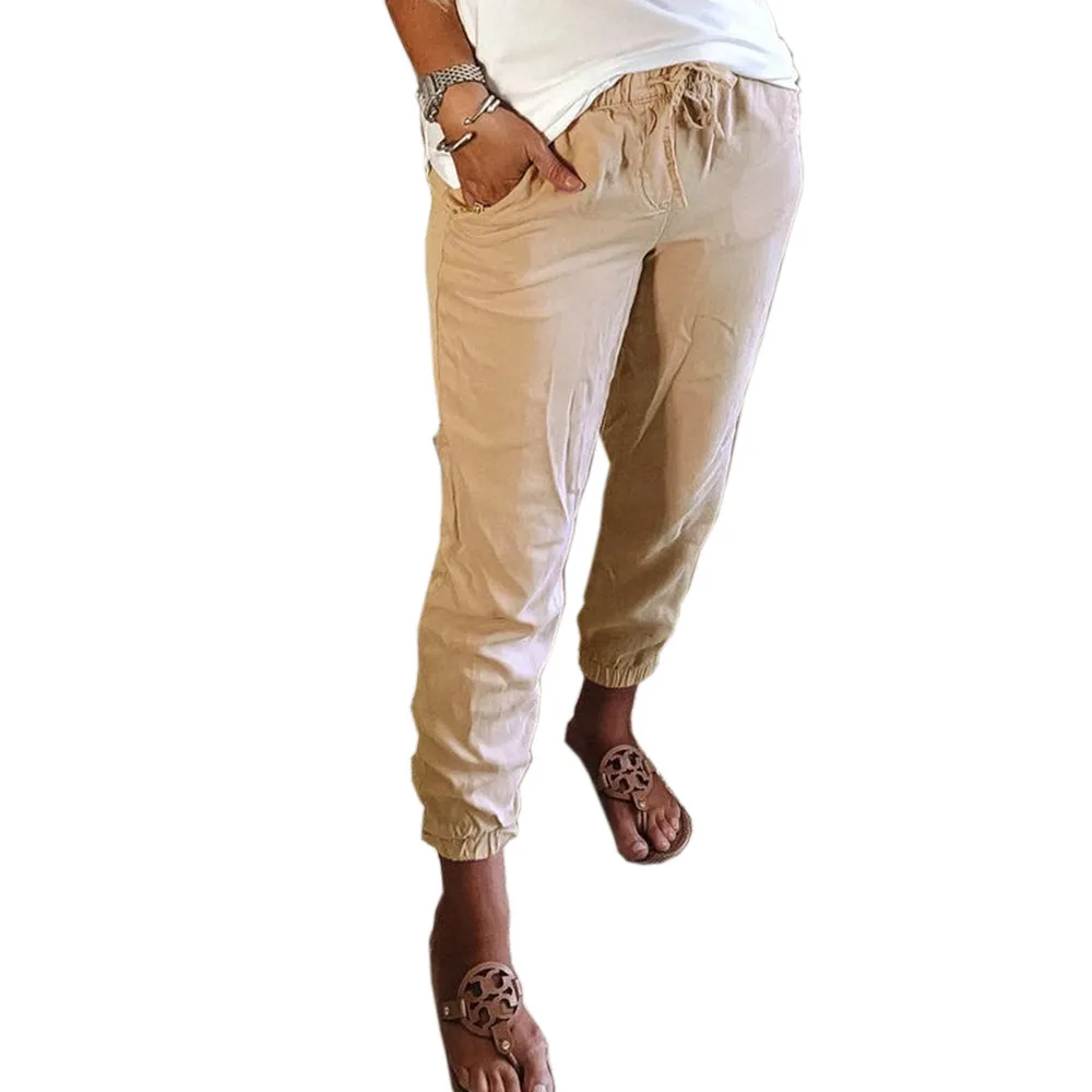 

2022 Women's New Pocket Casual In Solid Color Elastic Waist Pant