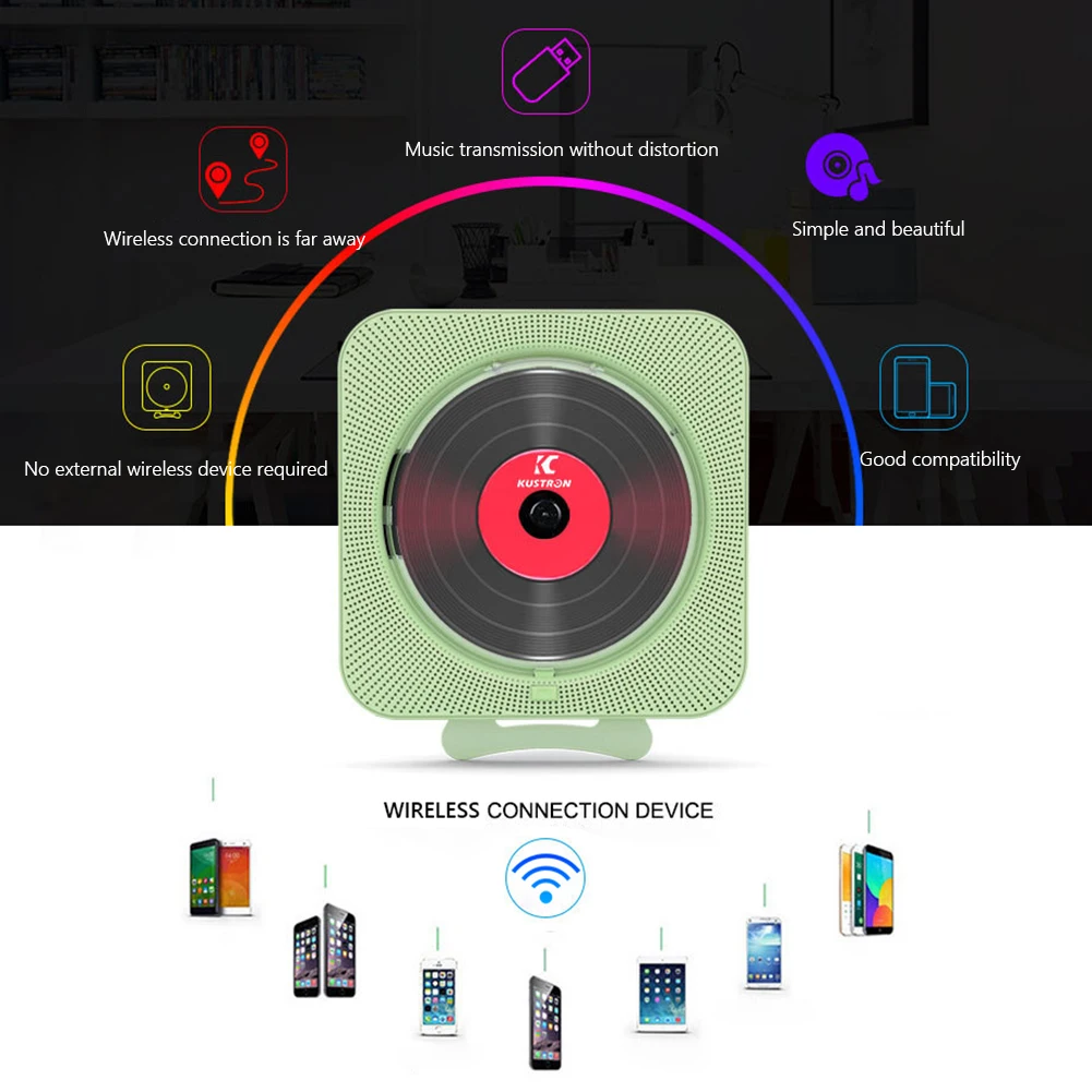 

Портативный музыкальный проигрыватель CD со светодиодный ным дисплеем, Bluetooth-совместимый стерео-динамик 5,1, музыкальный проигрыватель с FM-ра...