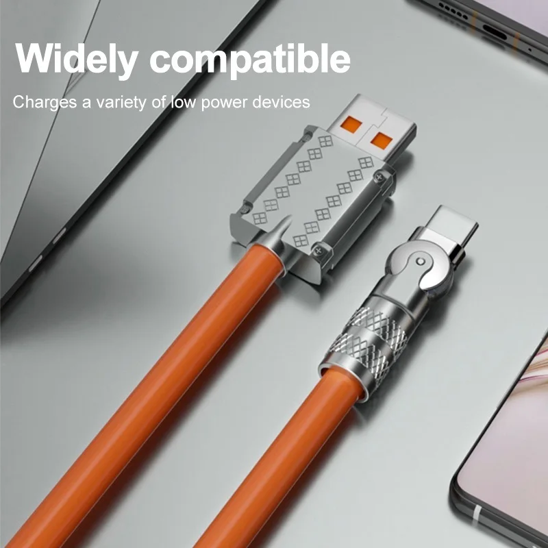 USB C Cable 120W Type-C Super Fast Charging Cable 180 Degree Rotating Elbow Zinc Alloy Game Data Cable for Samsung Huawei Xiaomi