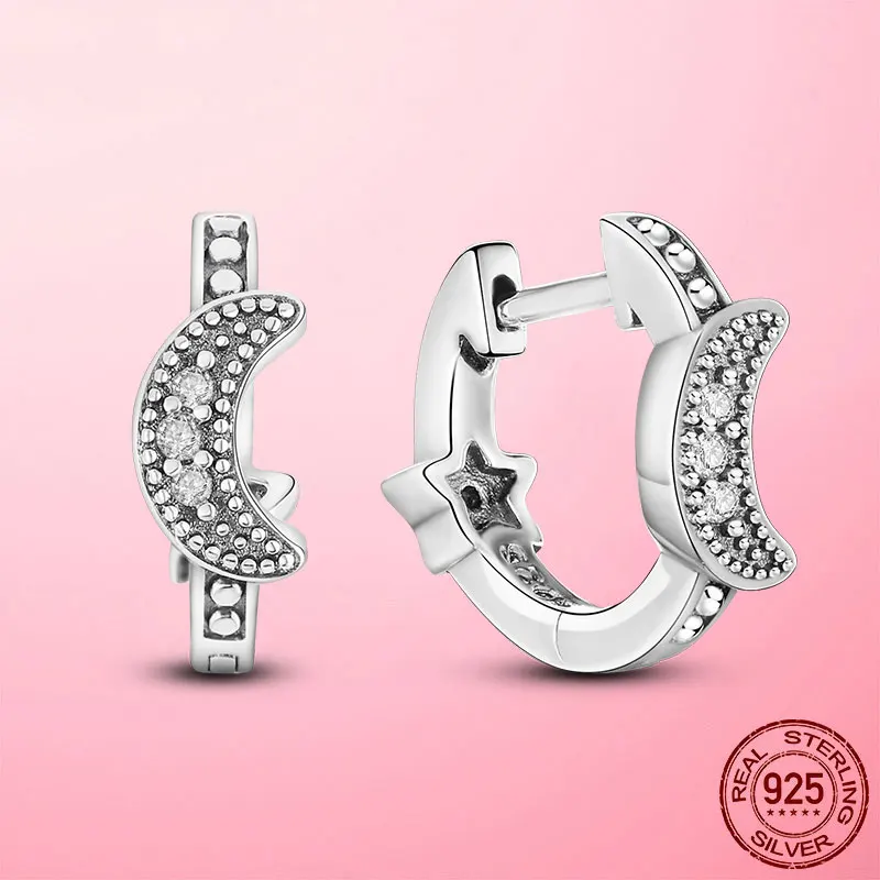 

Женские серьги-гвоздики из серебра 925 пробы, с Луной и звездами