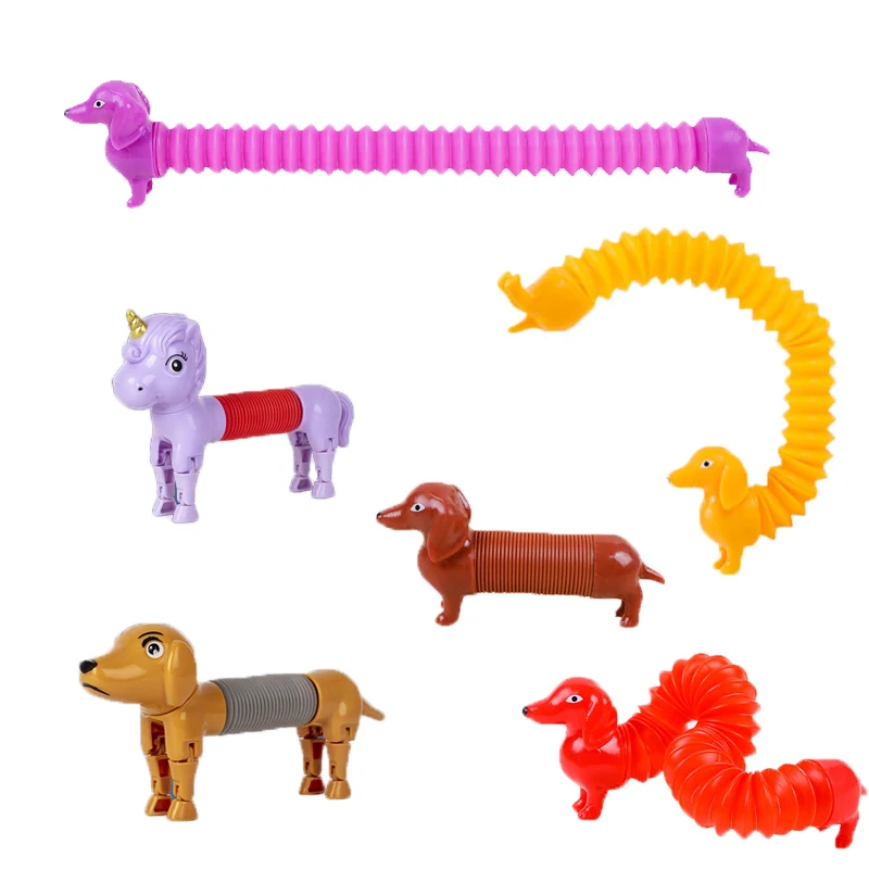 

Funny Dachshund Unicorn Pop Tubes Sensory fidget toys for Children Stress Relieve Autism Anti Plastic Bellows Squeeze Toys Gifts