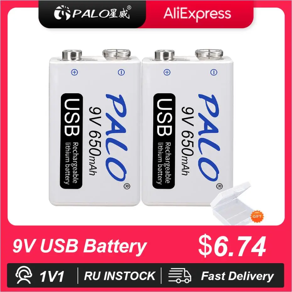 Перезаряжаемый аккумулятор PALO крона 9 в 650 мА · ч 6F22 Micro USB 9 В, литий-ионные батареи для мультиметра, микрофона, игрушек, пультов дистанционного управления, KTV