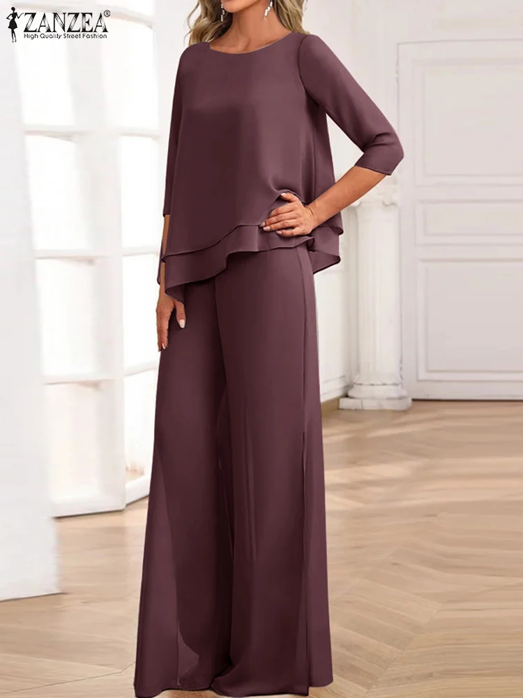 Женские комплекты из 2 предметов ZANZEA Осень 2023 блузка с рукавом 3/4 топ