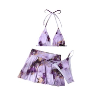 womens triangle bikini swimsuits marble print halter 3 piece bathing suits with beach skirt