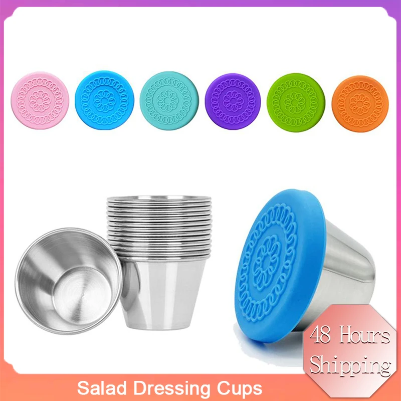 

Salad Dressing Cups Sauce Container Reusable Leakproof 304 Stainless Steel Condiment Containers With Silicone Lids