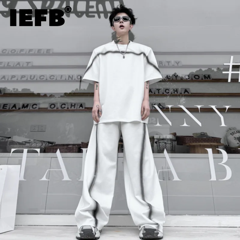 Мужские костюмы в стиле High Street IEFB повседневный топ с круглым вырезом и коротким