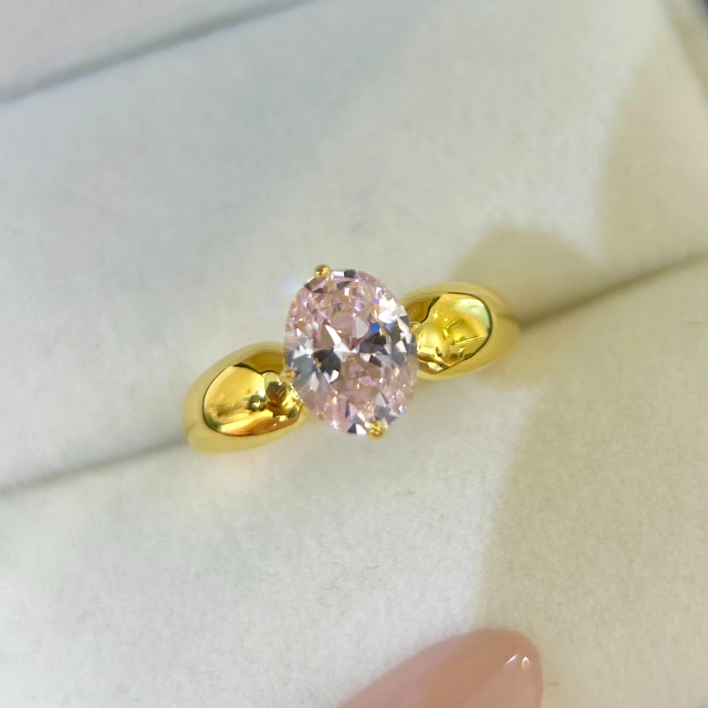 

Женское Обручальное кольцо из серебра 100% пробы с овальным большим розовым кубическим цирконием