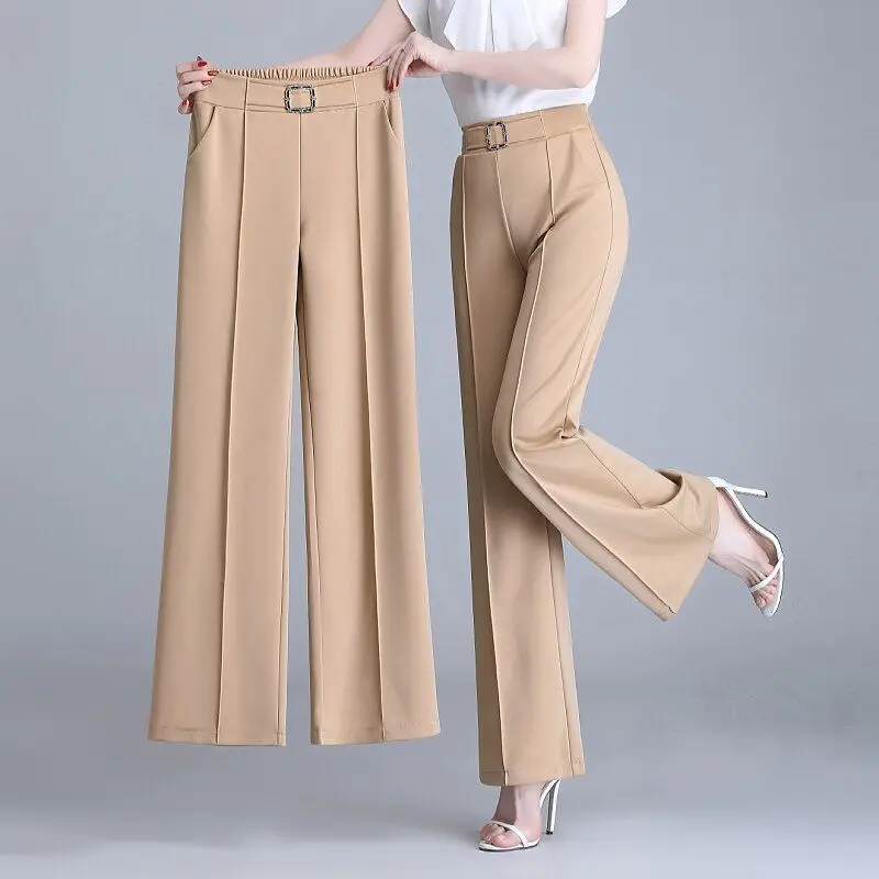 

Women 2022 Spring Summer New Ice Silk Wide-leg Pants Female High Waist Thin Loose Pants Ladies Solid Color Straight Trouser D209