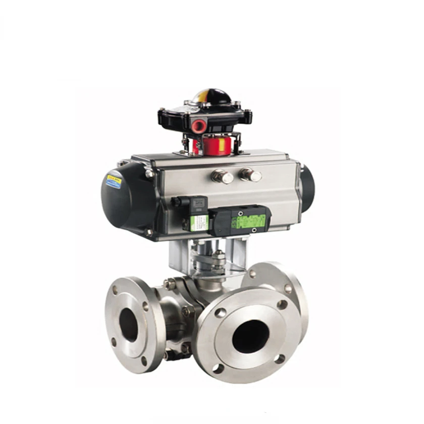 

DN80 pneumatic proportional regulating control 3 ways mixing ball valve