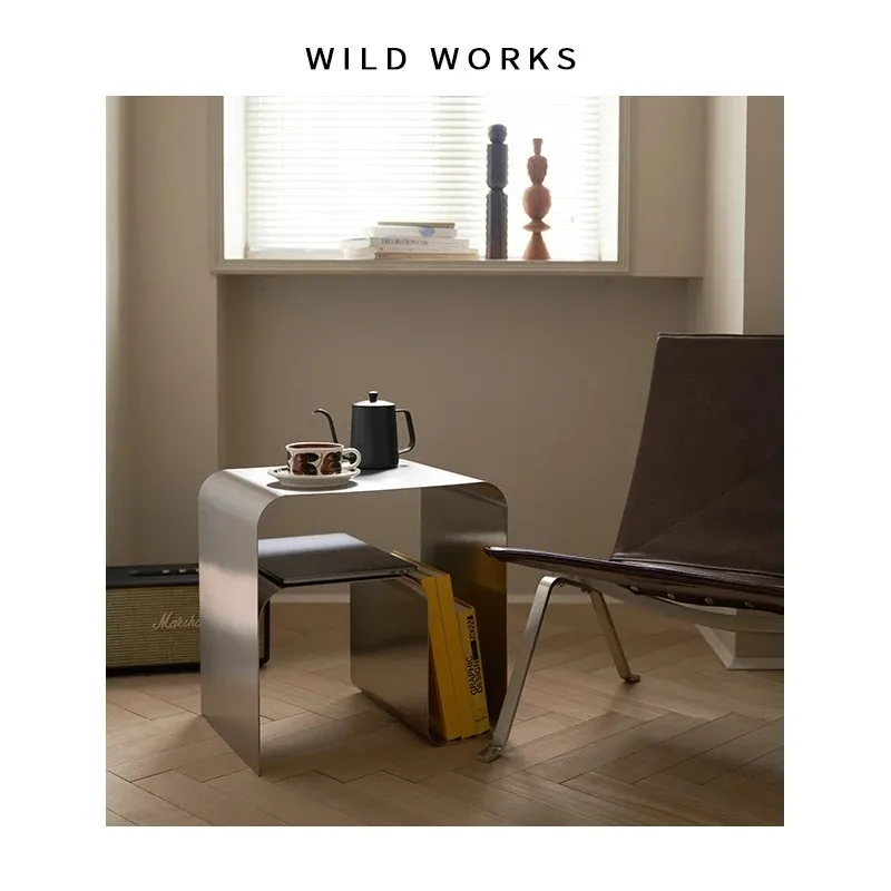 

Locker Vintage Bauhaus Steel Bedside Table Side Table One-piece Coffee Table Minimalist Stainless Furniture Mobile Storage Rack