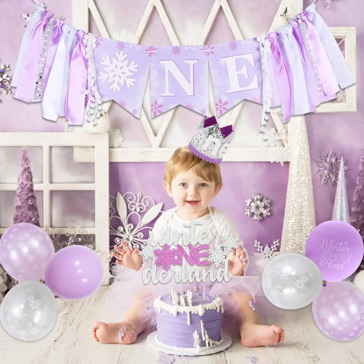 Зимний Onederland набор для украшения первого дня рождения баннер-хайкер торта зимняя