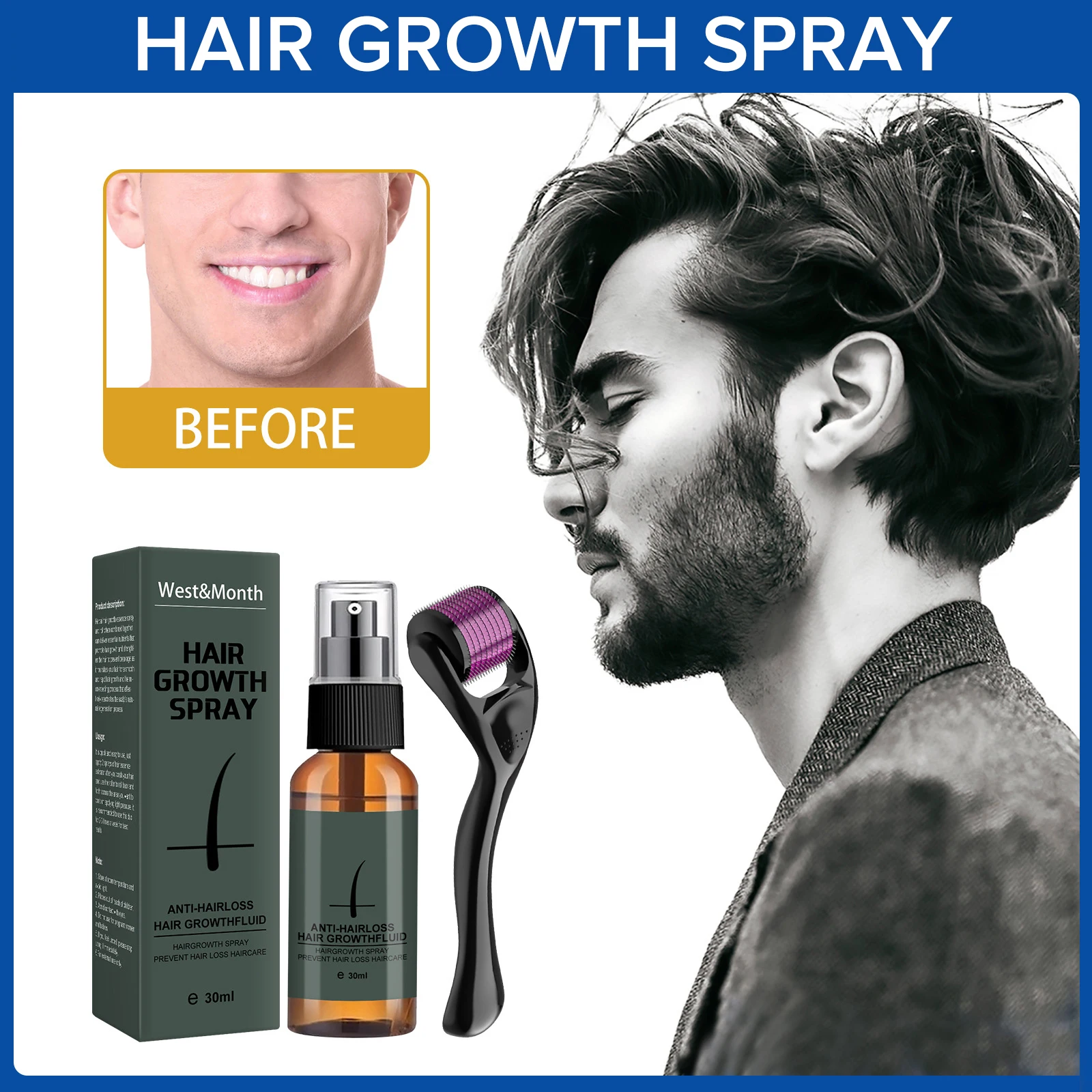 

Beard Growth Spray Enhancer Moisturizer Anti-Hair Loss Promotes Thick Growth Roller Essence Treatment Serum Mens Grooming Kit