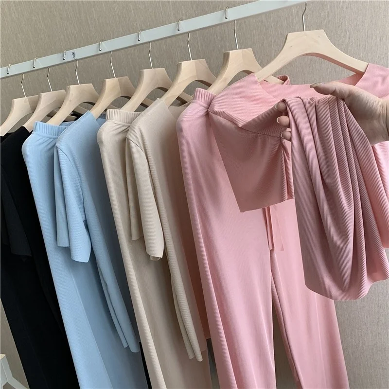 Live Broadcast Recommendation Short Sleeved Trousers Pajamas Home Clothes Suit Women Loose Ice Silk Short Sleeved Soft Wide Leg
