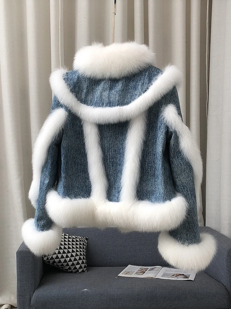 2024 новый натуральный мех винтажная джинсовая лоскутная короткая куртка из