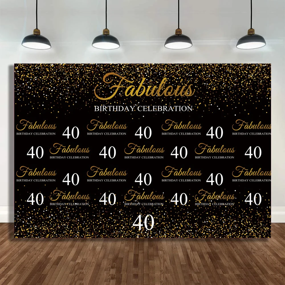 Черный золотой блестящий праздничный фон 40 дней рождения для фотосъемки