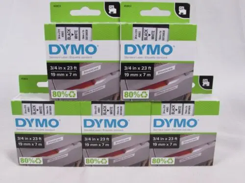 

5 x Dymo 45803 Label Printer D1 Tape 3/4" x 23' Black on White Free Ship OEM