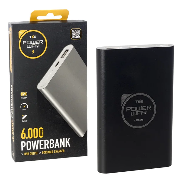 

POWERWAY TX-6 6000 MAH черный тонкий металлический чехол POWERBANK