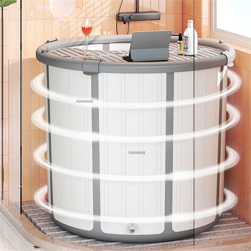 

Modern Plastic Bath Barrel Adult Folding Bathtub for Adults Hotel Apartment Round Hot Bathtub Home Sauna Round Bathroom Tub M