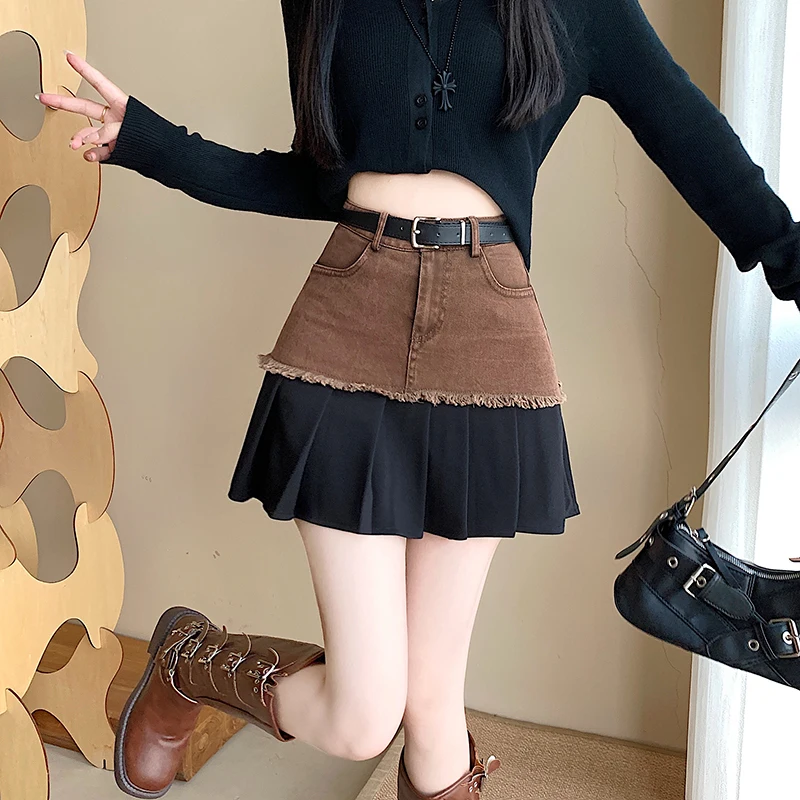 Новинка Осень-зима 2024 Пряная женская джинсовая юбка в стиле пэчворк короткая