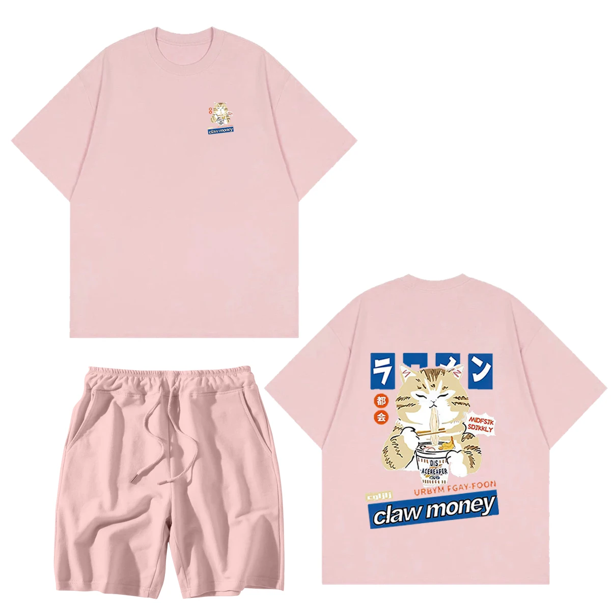 Harajuku Mens 2 Piece Sets Loose Sport Set Kawaii Oversized Suits Unisex High Quality 100%Cotton Tracksuits Man Clothing Outfits