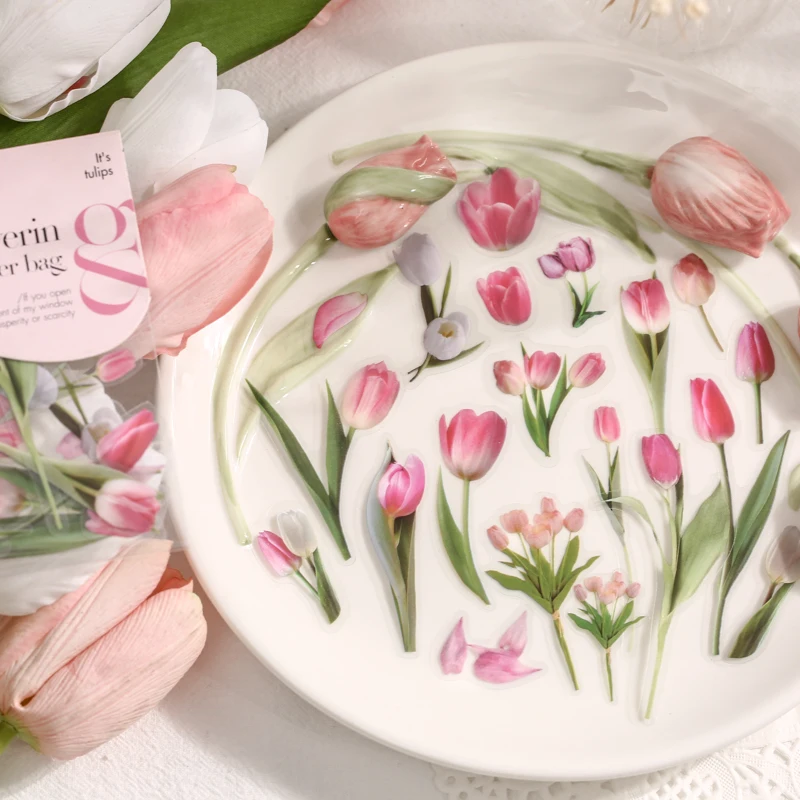 

40 pcs Meet Flowering PVC Deco Stickes Aesthetic INS Retro Plant Rose Daisy Tulip Bullet Journaling Accessories DIY Deco Sticker