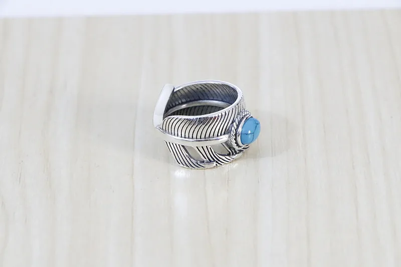 Японский уличный стиль кольцо из стерлингового серебра с бирюзовым пером и живым