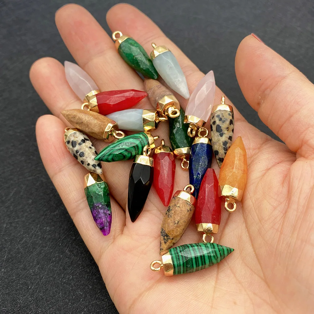 

Natural Stone Cone Small Pendant 8x25mm Faceted Agate Crystal Charm Jewelry DIY Men's and Women's Necklace Earrings Accessories
