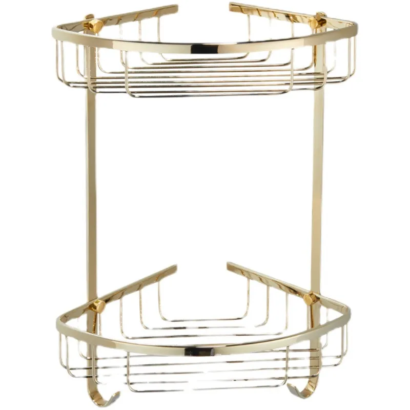 Однотонная латунная угловая полка для ванной комнаты с крючками стойка шампуня и