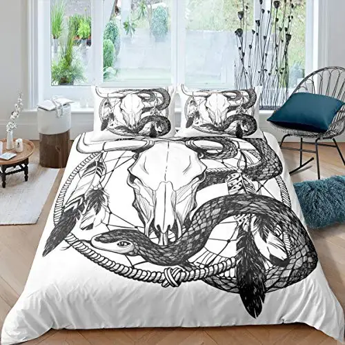 

Snake Flower Grass Moon Polyester Duvet Cover Set with PillowCase Twin Size for Kids Boy Girls Butterfly Animal Bedspreads Cover