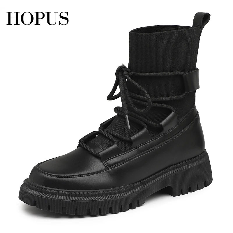 

HOPUS Women Ankle Boots High Quality British Style Fashion Leather Women's Shoes Trend 2022 New Short Boots Female Thick Sole