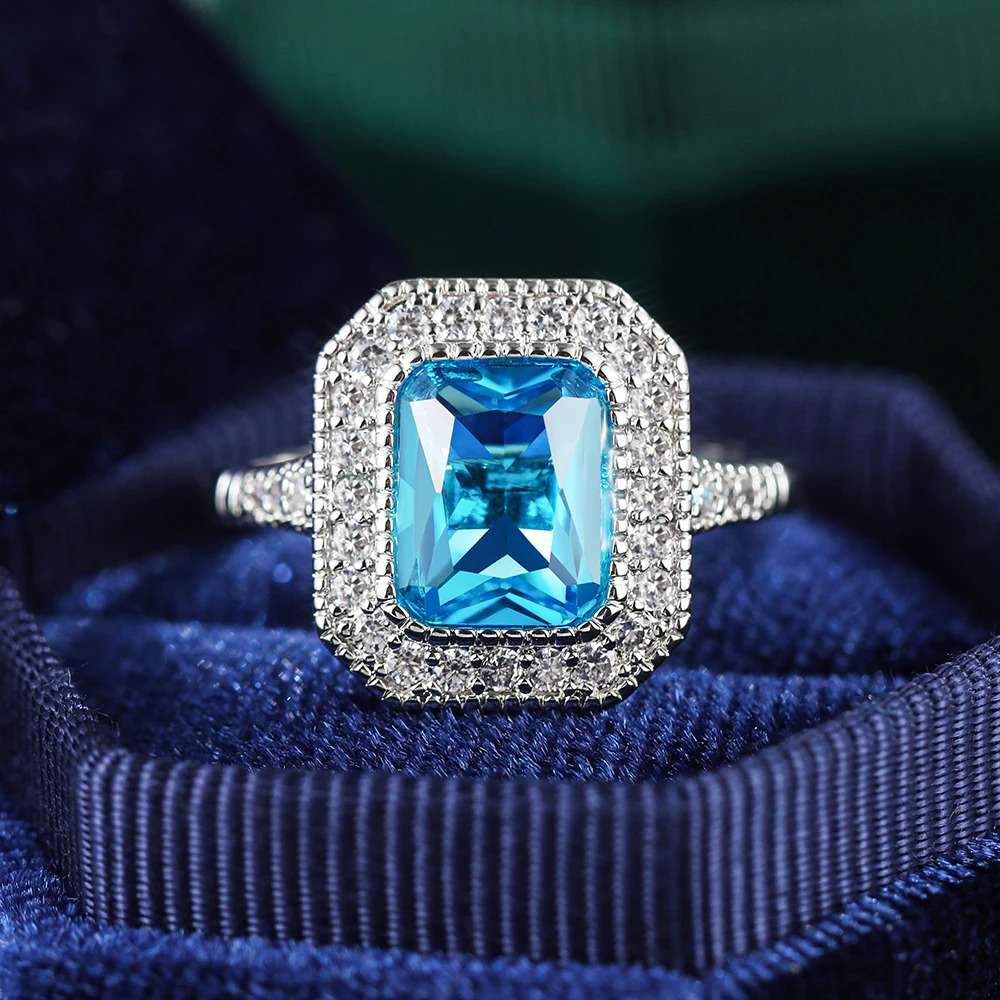 

Huitan Gorgeous Sky Blue Square CZ Rings for Women Shiny Bridal Wedding Party Accessories Elegant Lady Ring High Quality Jewelry