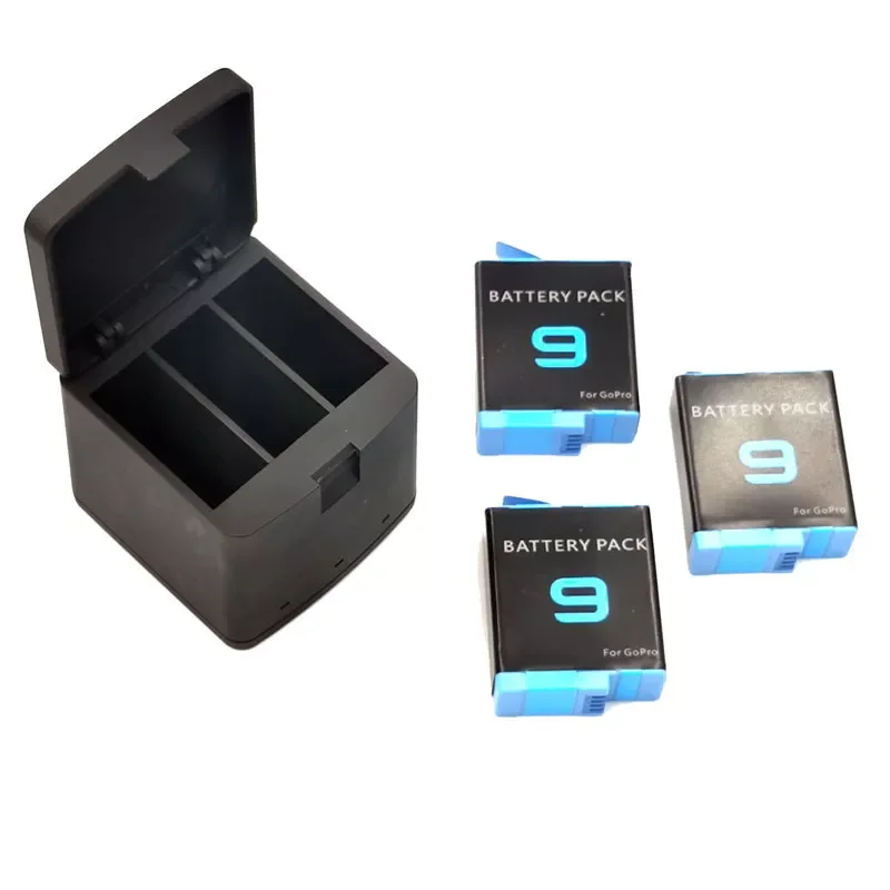 

For GoPro 9 Hero9 Rechargeable Lithium Battery+3 Slot Led Charger Smart Charging Storage Box For Go Pro Hero 9 Black Accessories