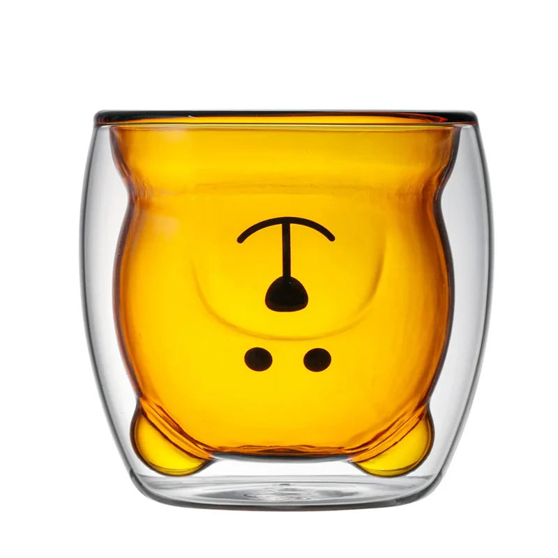 

Double Glass Cup Cute Bear Style Juice Milk Wine Cup Colorful 250ml Creative starBuck Style Coffee Cup