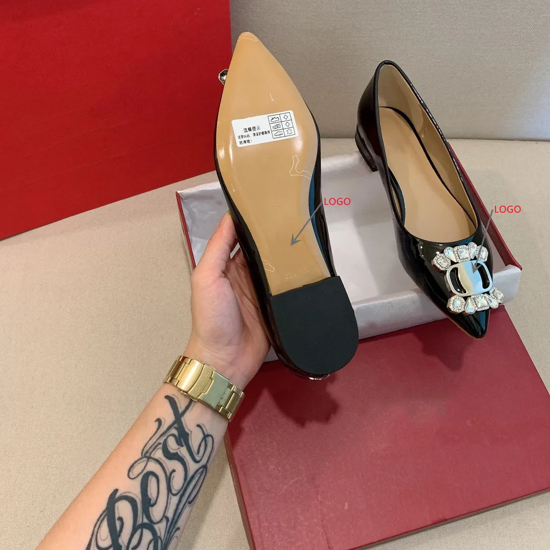 Black Patent Crystal Women's Flats Pointed Toe Fashion Mature Concise 2022 Ladies Casual Shoes Slip On Large Size 40 41 Shofoo