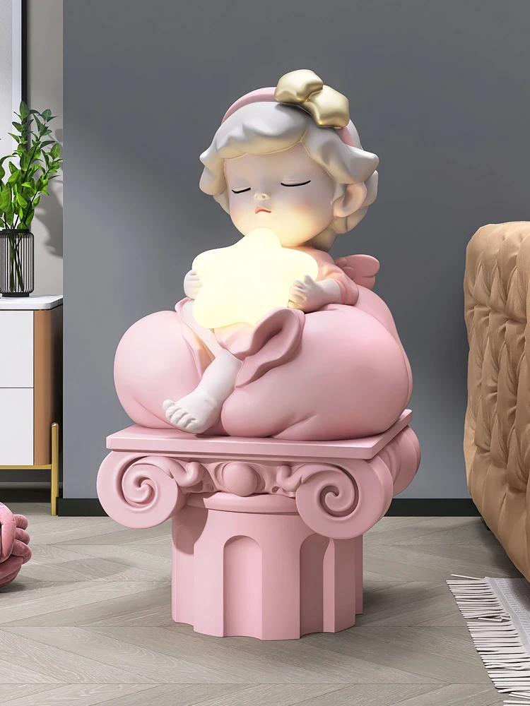 

Statue 80cm Cute Girl Floor Decoration Luxury Living Room TV Cabinet Sofa Side Sculpture Home Decor Light Gifts Crafts Ornament