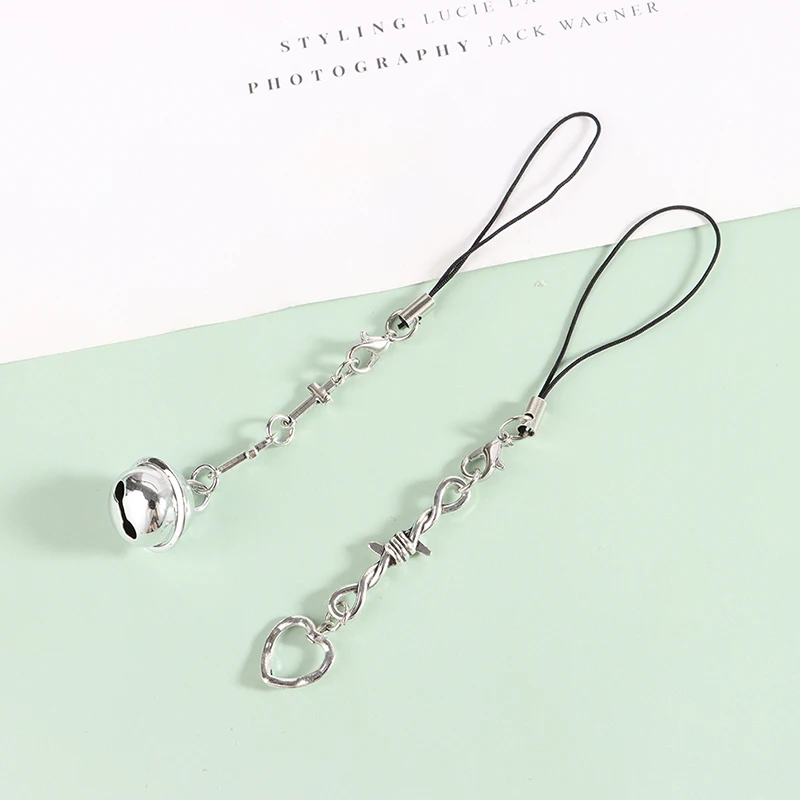 1pc Original DIY Handmade Cute Alloy Phone Charms Women Pendant Kawaii Keychain Strap Lanyard With Star Bead Cartoon Accessories