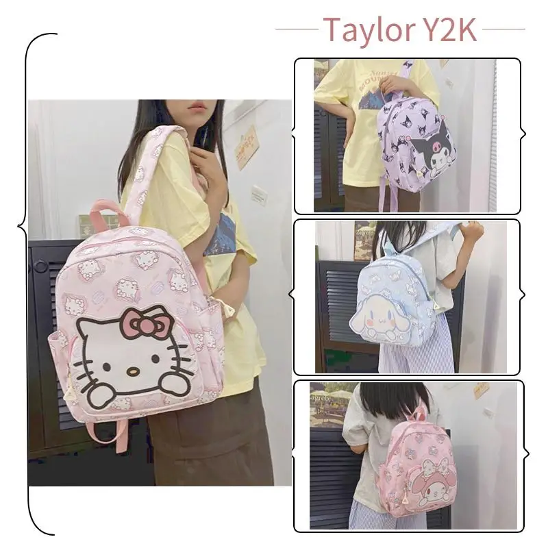 

2023 Sanrio Hello Kitty Backpack Japanese Anime Figure Kuromi My Melody Y2K Dopamine Girl Fashion Print Waterproof Shoulders Bag