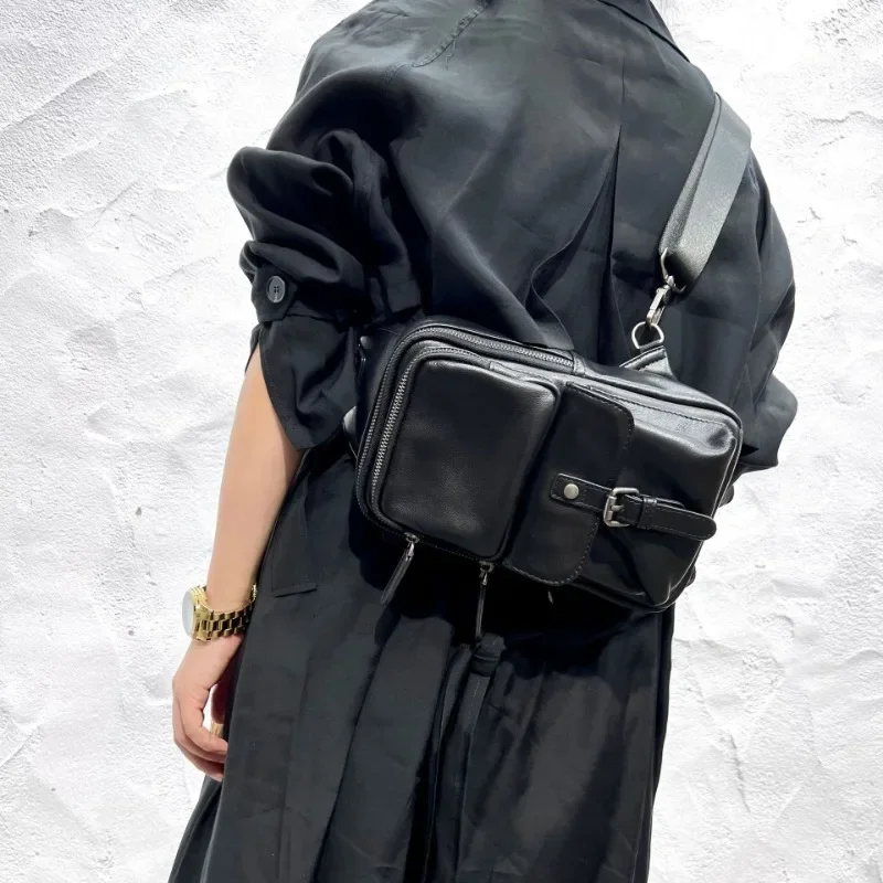 Винтажные черные сумки через плечо унисекс новинка осени 2024 из коровьей кожи Y2k