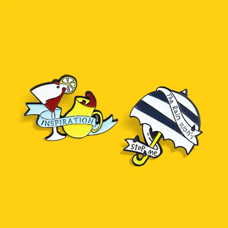 Черно-белая эмалированная заколка в полоску с изображением зонтика сока красного вина баннер на кофейную чашку не останавливает меня, подстегивающаяся брошь значки ювелирные изделия