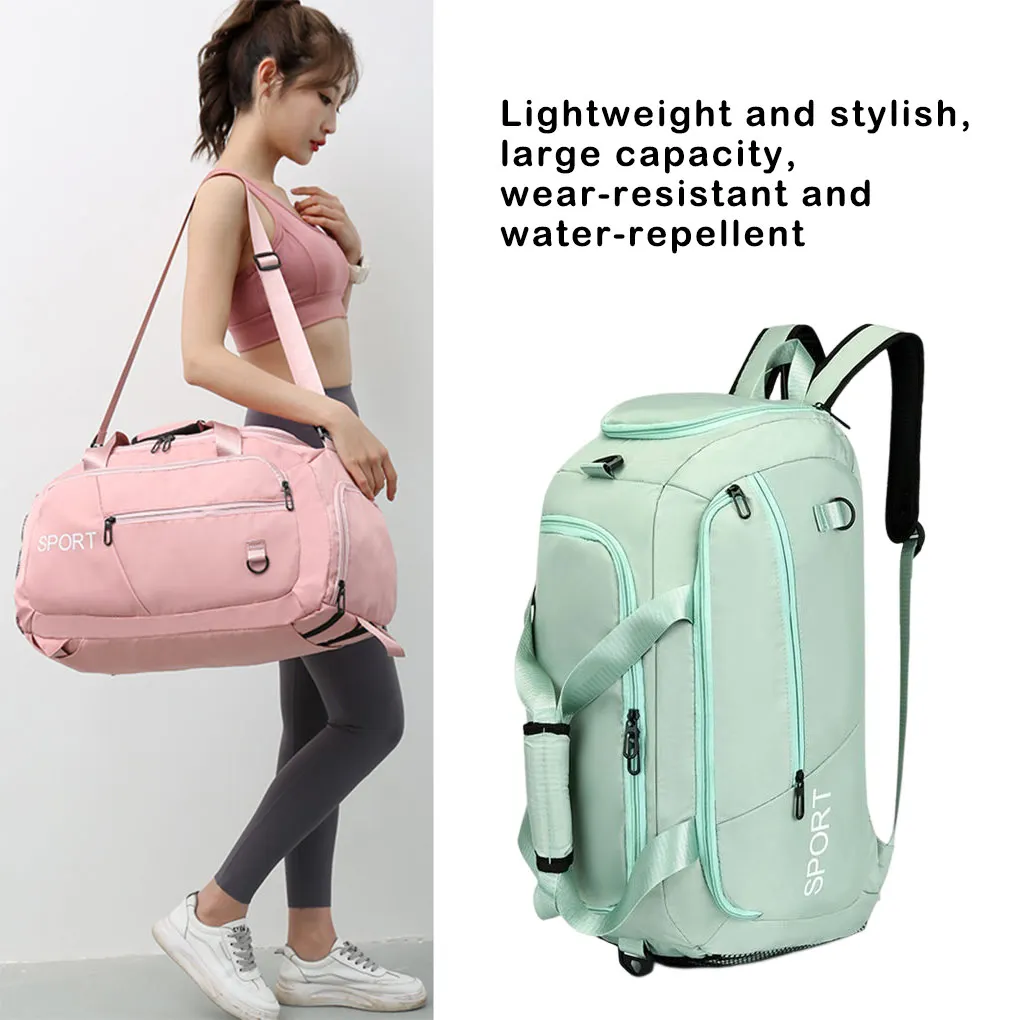 Unisex Fitness Gym Bag Travel Outdoor Sports Storage Pouch Pockets Solid Color Oxford Cloth Shoulder Backpack Green