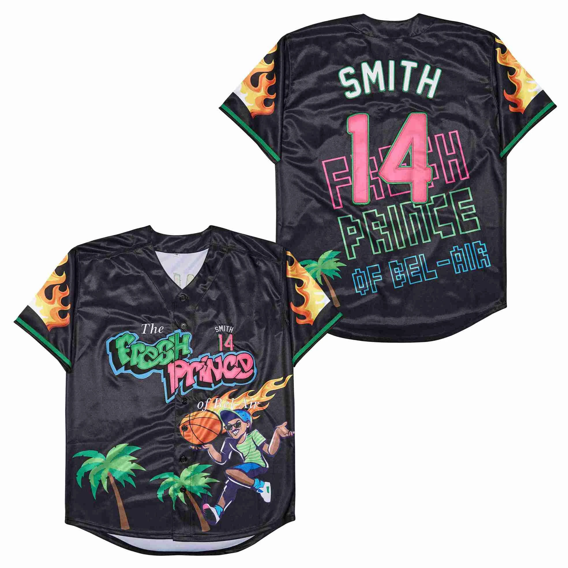 BG baseball jerseys FRESH PRINCE 14 SMITH jersey Outdoor sportswear Embroidery sewing White typeface Hip-hop Street culture