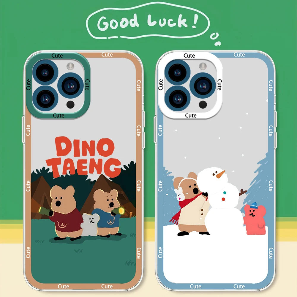 MINISO Cartoon Koala D-Dinotaeng Phone Case for Samsung S24 S23 S22 S21 A55 A54 FE PLUS ULTRA Transparent Bezel Cover