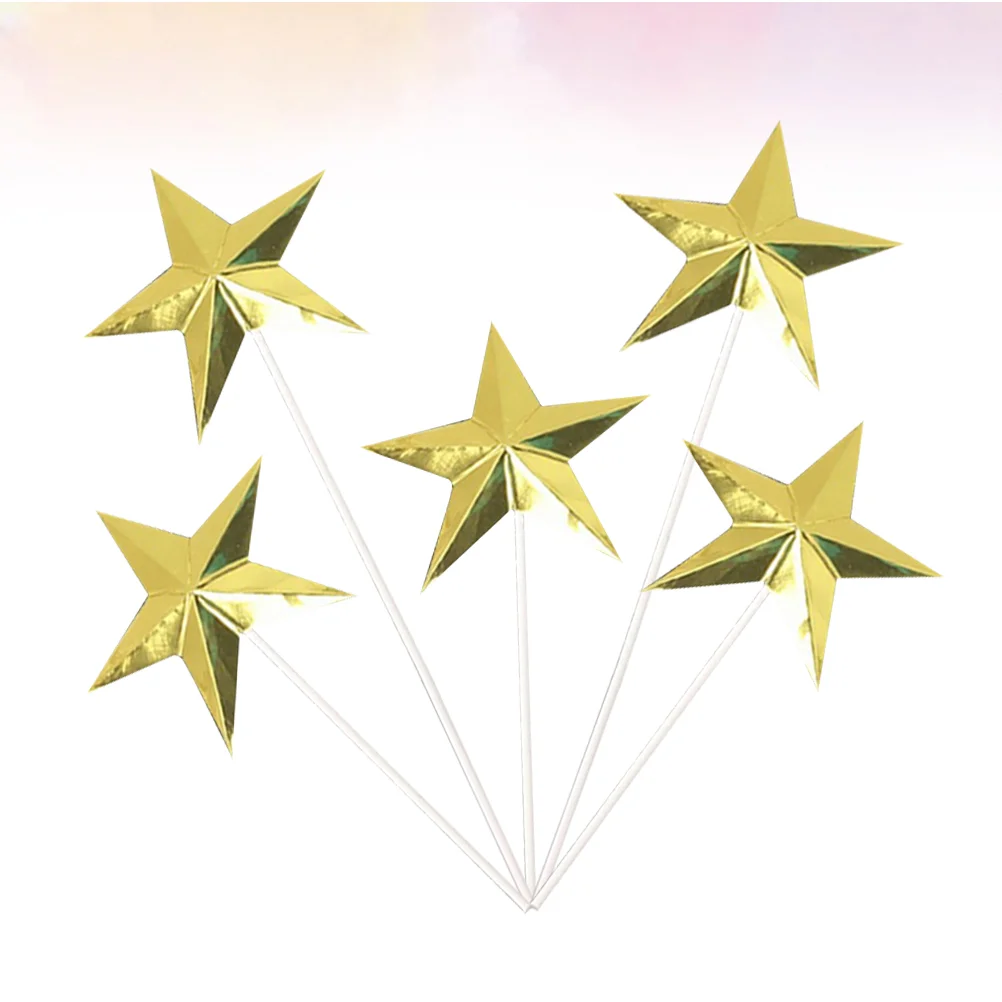 

60Pcs Cake, 3D Star Cake Pick Cupcake Topper Dessert for Birhday Wedding, Golden