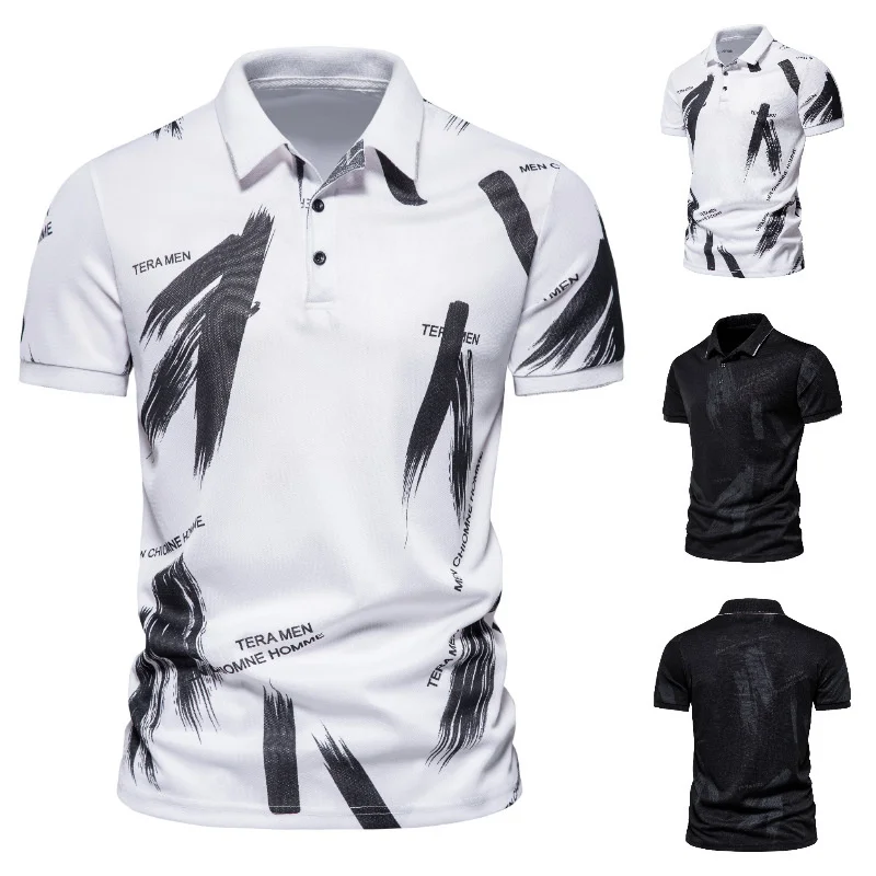 

New Summer Men's British Leisure Short Sleeve Polo T-shirt Fashion Letter Print Polo Shirt Men